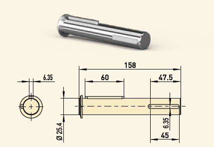 GfA Steckwelle Ø 25,40 mm, L = 158 mm für Baureihe SG50