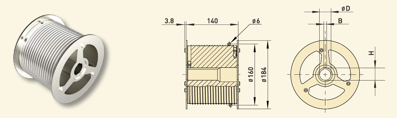 GfA Seiltrommel Typ B 160-6R-25,4 für Wellen / 30005982