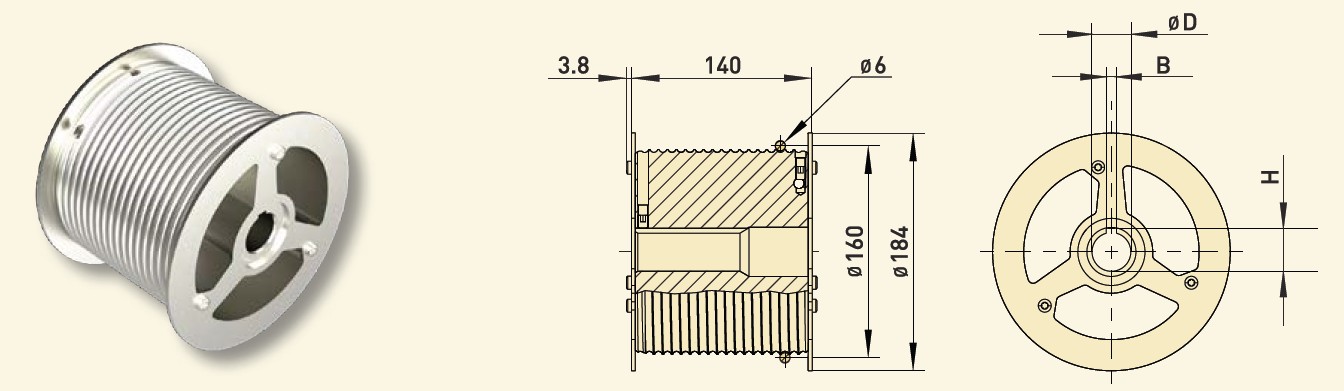 GfA Seiltrommel Typ B 160-6R-31,75 für Wellen / 30005986